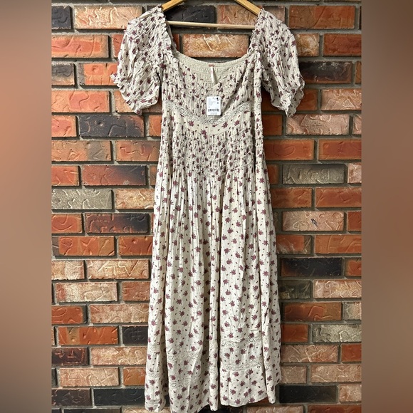 🆕 Free People Juniper Bali Floral Dress Ditsy Floral Neutral Ivory Size 10 - Picture 6 of 8